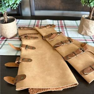 Tan Leather Arm Bracers with Buckle Straps